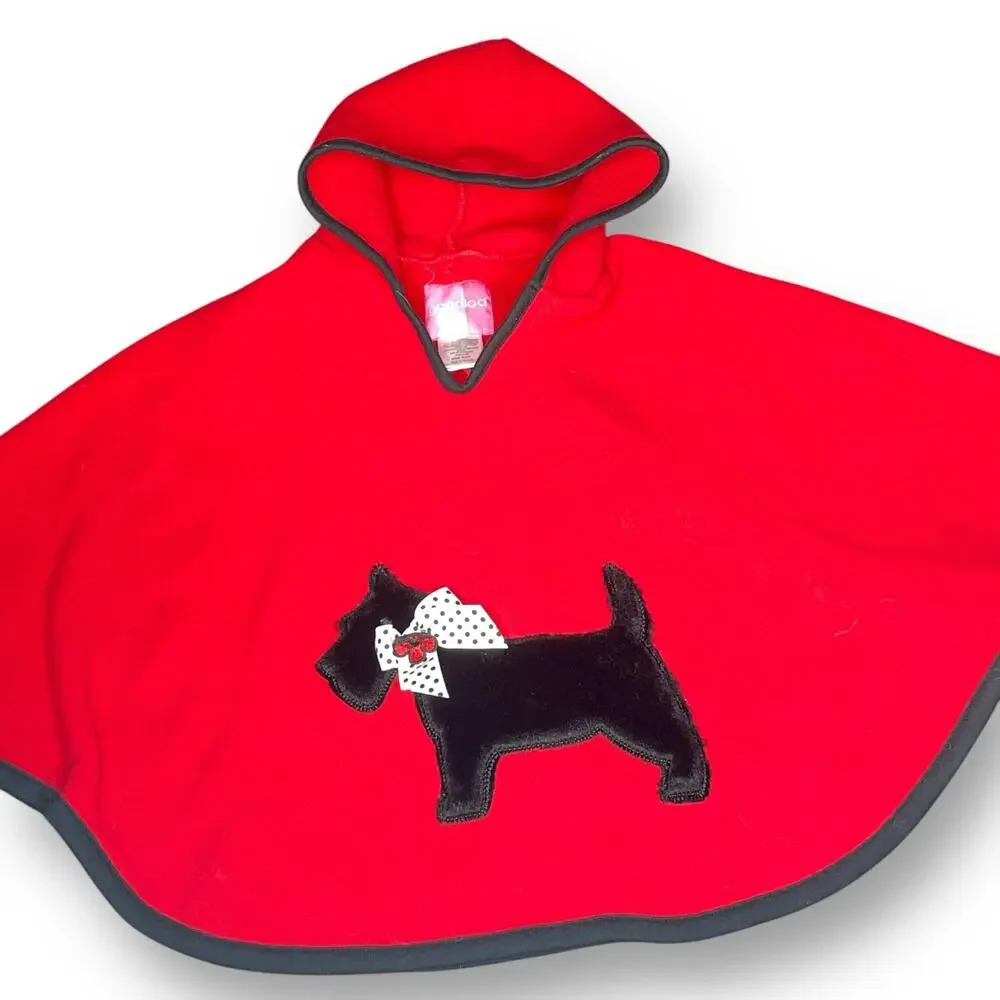 Goodlad Girls Red Fleece Hooded Poncho Cape Scottish Terrier Scottie Dog OS